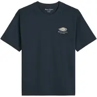 Marc O'Polo T-Shirt , Herren, Gr. M, schwarz navy, Jersey, Obermaterial: 100% Baumwolle, loose fit normal, Rundhals, Shirts T-Shirt, loose mit maritinem Rückenprint
