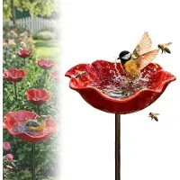 Markenlos Handgefertigte Metall-Blumen-Gartenpfahl, Vogeltränke, Blumenförmige Bienen-Bewässerungsstation für Garten, Bienen-Bewässerungsstation, bunte Schmetterling-Bienen-Badeschüssel für den