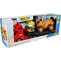 Wader PowerTruck Tieflader mit Gabelstabler + Baustein-Mix auf Palette von
