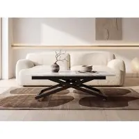 WFL GROUP Couchtisch Höhenverstellbar Ausziehbar – Wohnzimmertisch & Esstisch mit Rollen, Schwarzem X-Gestell – 120 x 80 cm bis 160 x 80 cm – Marmor Weiß