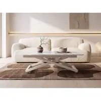 WFL GROUP Couchtisch Höhenverstellbar Ausziehbar – Wohnzimmertisch & Esstisch mit Rollen, X-Metallgestell in Kaschmir – 120 x 80 cm bis 160 x 80 cm – Marmor Weiß