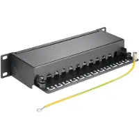 Goobay CAT 6a 10-Zoll (25,4 cm) Patch Panel, 12 Port, (1 HE) - STP geschirmt, schwarz