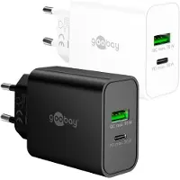 Goobay 30 W USB-C PD GaN Dual-Schnellladegerät weiß, 1x USB-C-Anschluss (Power Delivery) und 1x USB-A-Anschluss (Quick Charge)