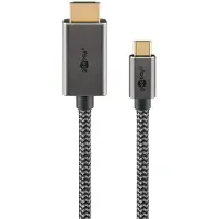 Goobay USB-C-auf-HDMI-Kabel, 2 m, schwarz;silber, 15 W, 3 A, 4K @ 60 Hz, 18 Gbit/s, USB 3.1, Textilmantel