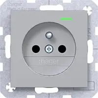 Hager WAS1863TA Steckd. m. Schutzk.st. u. K-LED, erh. Ber.schutz, SLKL, A.x/C.x, titan met lack