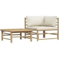 vidaXL 2-tlg. Garten-Lounge-Set mit Kissen Cremeweiß Bambus