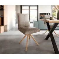 DELIFE Esszimmerstuhl Lelio-Flex Mikrofaser Taupe Vintage Holzgestell kantig Natur Taschenfederkern