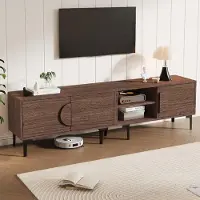 MODFU Lowboard mit 3 Türen,moderner TV-Schrank,Fernsehschrank 180x35 x 49cm,Fernsehbank mit offenen Fächern,TV-Ständer für 80 Zoll-Fernseher,Walnuss
