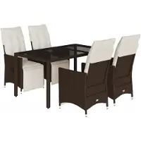 vidaXL 5-tlg. Garten-Bistro-Set mit Kissen Braun Poly Rattan