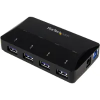 StarTech.com .com 4 Port USB 3.0 Hub plus dedizierter Ladeanschluss - 5Gbps - 1 x 2.4 A Port, USB 3.2 Gen 1 (3.1 Gen 1) Type-B, USB 3.2 Gen 1 (3.1 Gen 1) Type-A, 5000 Mbit/s, Schwarz, Kunststoff, Status