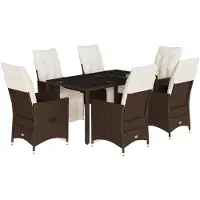 vidaXL 7-tlg. Garten-Bistro-Set mit Kissen Braun Poly Rattan