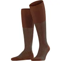 Falke Oxford Stripe Herren Kniestrümpfe, 45-46, Braun, Rippe, Baumwolle