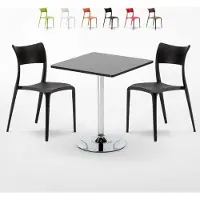 AHD Amazing Home Design Schwarz Quadratisch Tisch und 2 Stühle Farbiges Polypropylen-Innenmastenset Parisienne Mojito - Schwarz