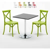 AHD Amazing Home Design Schwarz Quadratisch Tisch und 2 Stühle Farbiges Polypropylen-Innenmastenset Vintage Mojito - Grün