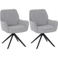 Mendler 2er-Set Esszimmerstuhl HWC-Q37, Küchenstuhl drehbar Auto-Return, Stoff (680g/m²) Chenille Metall MVG hellgrau