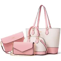 OKWISH Damen Handtaschen Set 4-teilig, Rosa-Weiß, Tote Bag, Schultertasche, Umhängetasche und kleine Handtasche, modisches Taschen Set für Damen
