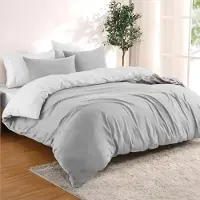 OEM Bettwäsche 200x200 cm mit 2 Kissenbezügen 65x65 cm - Hellgrau/Weiß - 200x200 Bettset aus 100% Mikrofaser - 3-teilig