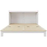 MODFU Schrankbett Jugendbett 140x200 Umbaubares Plattformbett mit LED-Lichtleiste Doppelbett Funktionsbett mit USB und Steckdose ohne Matratze Weiß