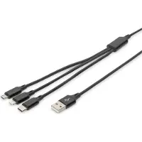 Digitus 3-in-1 USB-Ladekabel, 1m, 1 m, USB A, USB C, Schwarz