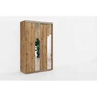 BM-Möbel A4 Schlafzimmerschrank mit 2 Schiebetüren, Spiegel - Artisan - 150 x 62 x 245 cm