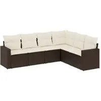 vidaXL 6-tlg. Garten-Sofagarnitur mit Kissen Braun Poly Rattan