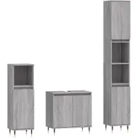 vidaXL 3-tlg. Badmöbel-Set Grau Sonoma Holzwerkstoff