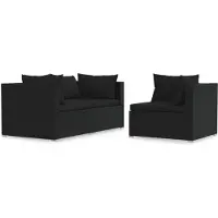 vidaXL 3-tlg. Garten-Lounge-Set mit Kissen Schwarz Poly Rattan