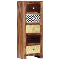 Natur24 Seitenschrank 30 x 40 x 110 cm massives Sheeshamholz Akazienholz Mehrfarbig