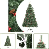 The Living Store Künstlicher Weihnachtsbaum Klappbar mit Zapfen & Beeren 240 cm
