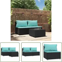 The Living Store 3-tlg. Garten-Lounge-Set mit Kissen Schwarz Poly Rattan