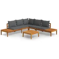 vidaXL 4-tlg. Garten-Lounge-Set mit Dunkelgrauen Kissen Akazienholz