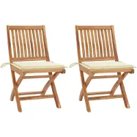 vidaXL Klappstühle 2 Stk. mit Cremen Kissen Teak Massivholz