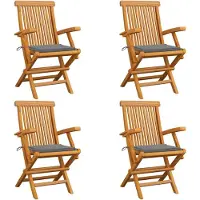 vidaXL Klappstühle mit grauen Kissen, 4 Stück, Massivholz Teakholz