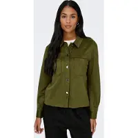 ONLY Hemdbluse "ONLMIRA L/S FAUX SUEDE SHIRT PNT", Damen, Gr. S, grün (beech), Web, Obermaterial: 95% Polyester, 5% Elasthan, unifarben, regular fit normal, Blusen Hemdbluse, Materialmix, regular fit