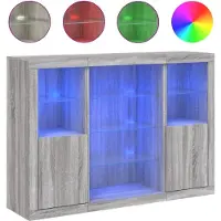 vidaXL Sideboards mit LED-Leuchten 3 Stk. Grau Sonoma Holzwerkstoff