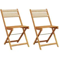 vidaXL Klappstühle, 2 Stück, beige, massives Akazienholz und Seil
