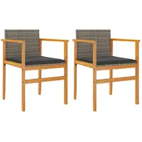 vidaXL Gartenstühle mit Kissen 2 Stk. Grau Poly Rattan Massivholz