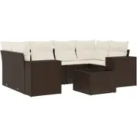 vidaXL 7-tlg. Garten-Sofagarnitur mit Kissen Braun Poly Rattan
