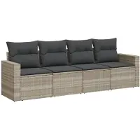 vidaXL 4-tlg. Garten-Sofagarnitur mit Kissen Hellgrau Poly Rattan