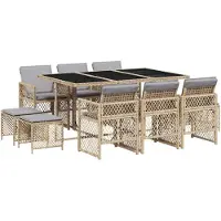 vidaXL 11-tlg. Garten-Essgruppe mit Kissen Beige Poly Rattan