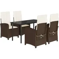 vidaXL 5-tlg. Garten-Essgruppe mit Kissen Braun Poly Rattan