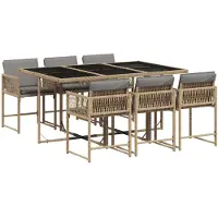 vidaXL 7-tlg. Garten-Essgruppe mit Kissen Beigemischung Poly Rattan