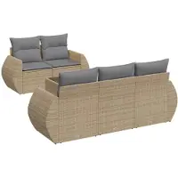 vidaXL 6-tlg. Garten-Sofagarnitur mit Kissen Beige Poly Rattan