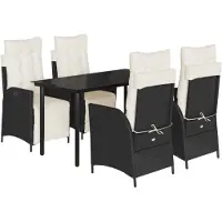 vidaXL 5-tlg. Garten-Essgruppe mit Kissen Schwarz Poly Rattan