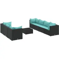 vidaXL 8-tlg. Garten-Lounge-Set mit Kissen Schwarz Poly Rattan
