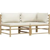 vidaXL 2-tlg. Garten-Lounge-Set mit Kissen Cremeweiß Bambus