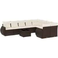 vidaXL 10-tlg. Garten-Sofagarnitur mit Kissen Braun Poly Rattan