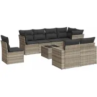 vidaXL 9-tlg. Garten-Sofagarnitur mit Kissen Hellgrau Poly Rattan