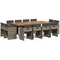 vidaXL 13-tlg. Garten-Essgruppe mit Kissen Grau Poly Rattan