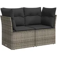 vidaXL Gartensofa 2-Sitzer mit Kissen Grau Poly Rattan